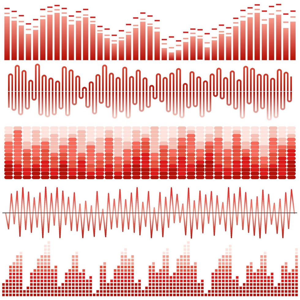 vettore impostato di rosso suono onde. Audio equalizzatore. suono e Audio onde isolato su bianca sfondo.