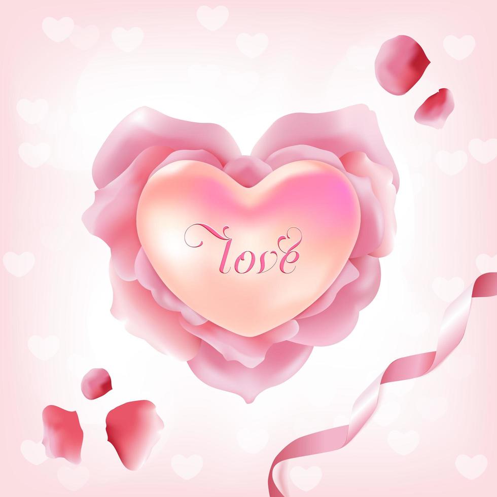 petali di rosa rosa a forma di cuore vettore