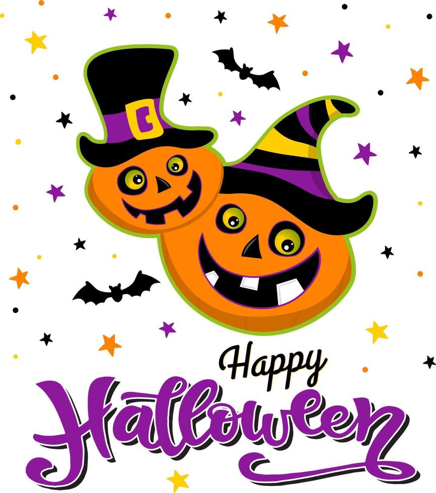 Halloween carino Jack o lanterna con pipistrelli e contento Halloween testo- Halloween vettore design