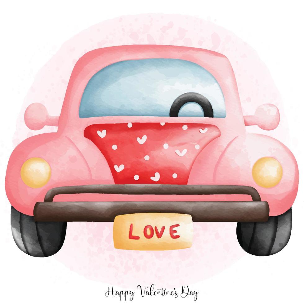 bello acquerello classico auto san valentino, Vintage ▾ auto con amore, San Valentino elemento vettore
