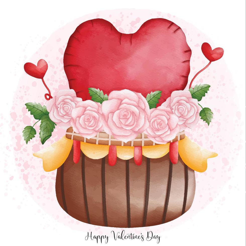 mazzo di rosa con cuore mano disegnato illustrazione per san valentino, acquerello San Valentino elementi vettore