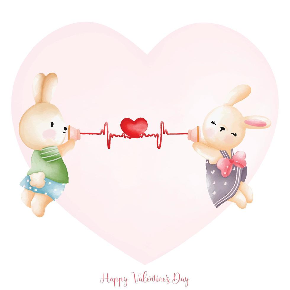 coniglio nel amore, coppia coniglio su amore Palloncino, acquerello coniglio San Valentino giorno, Pasqua coniglietto vettore