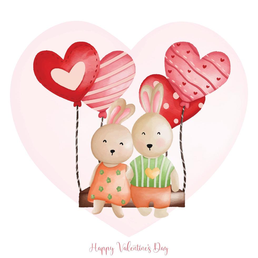 coniglio nel amore, coniglio coppia, acquerello coniglio San Valentino giorno, Pasqua coniglietto vettore