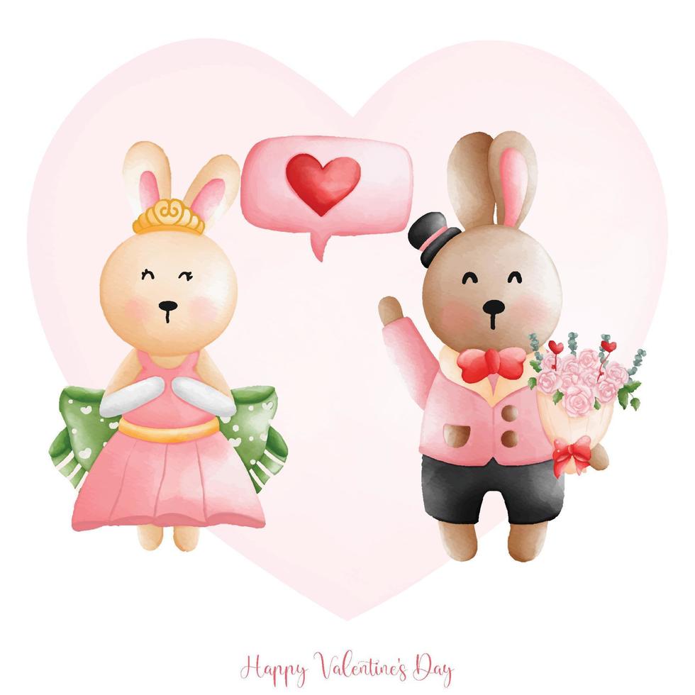 coniglio nel amore, sposato di coniglio coppia, acquerello coniglio San Valentino giorno, Pasqua coniglietto vettore