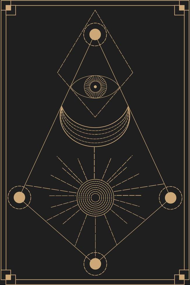 sacro geometria simbolo Compreso Luna, sole e occhio. moderno esoterico decorativo elemento. vettore