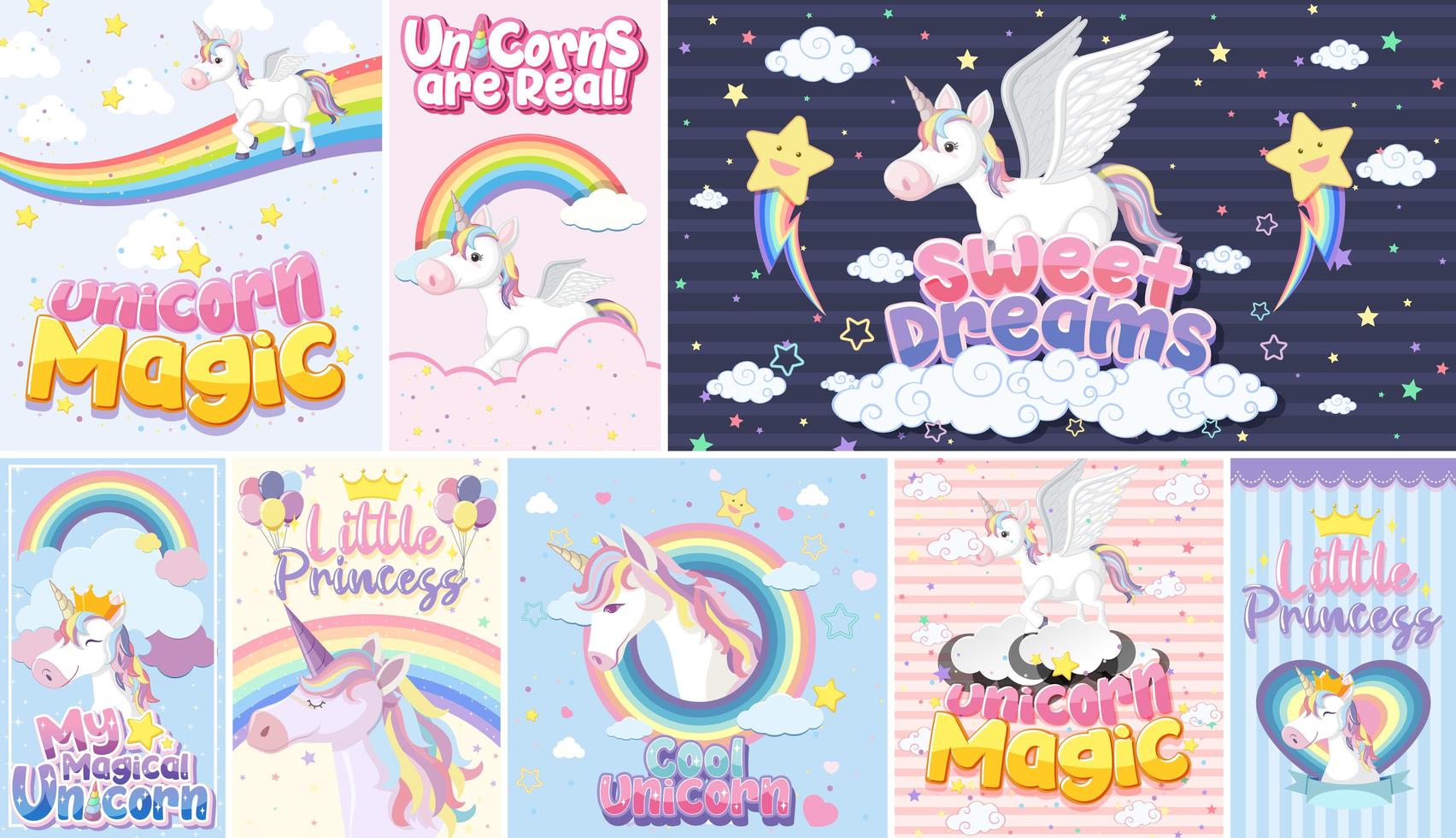 banner di unicorno carino sul colore di sfondo pastello vettore