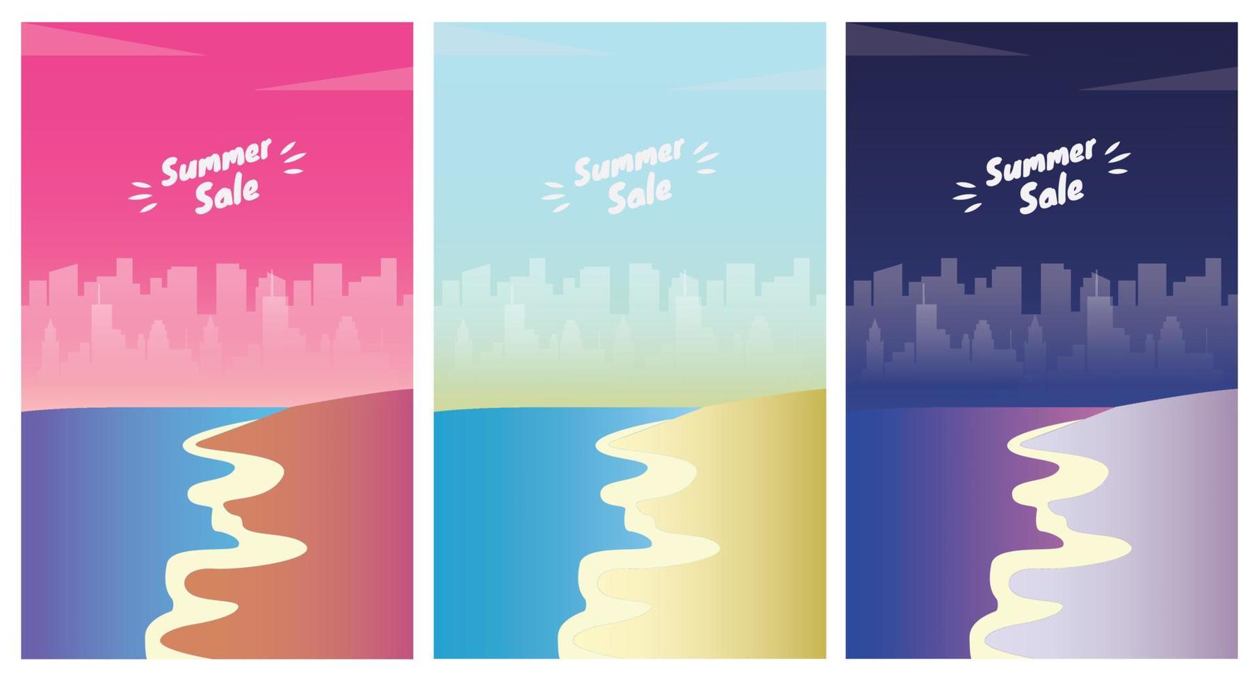 estate spiaggia paesaggio a Alba, tramonto e notte. estate vendita stagione banner impostato modello vettore illustrazione