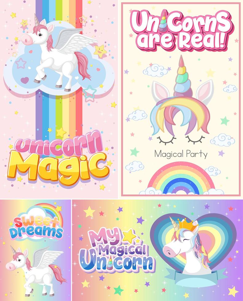 banner di unicorno carino sul colore di sfondo pastello vettore