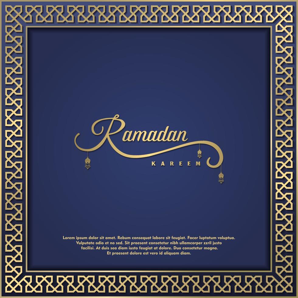 islamico saluto Ramadan kareem carta piazza sfondo blu oro colore design per islamico festa vettore