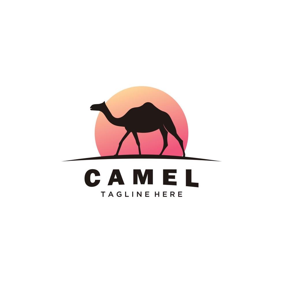 un' nero silhouette di un' cammello e bellissimo sole un' logo design. africano animali. vettore illustrazione