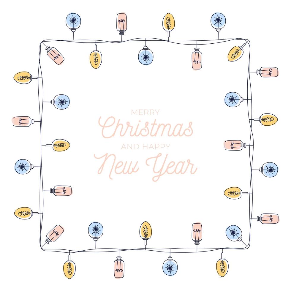 cornice quadrata di lampadine disegnate a mano di natale vettore