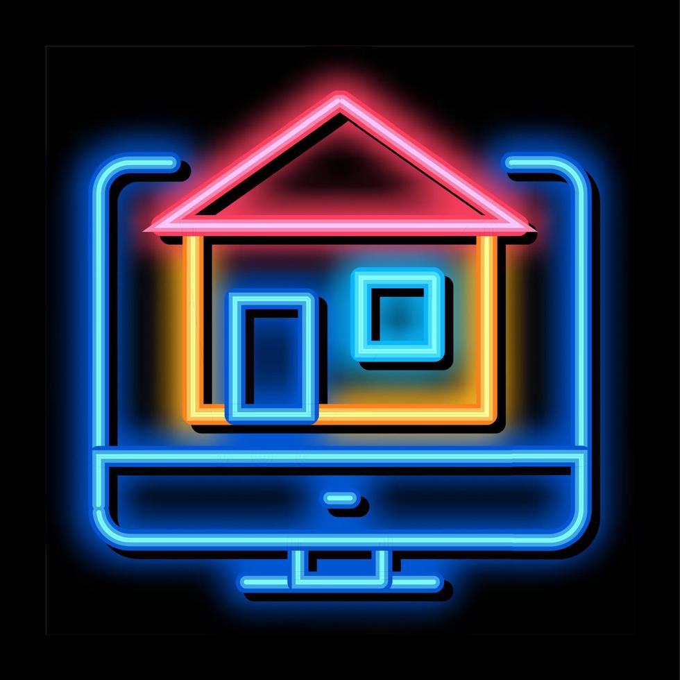 Casa su computer Schermo neon splendore icona illustrazione vettore