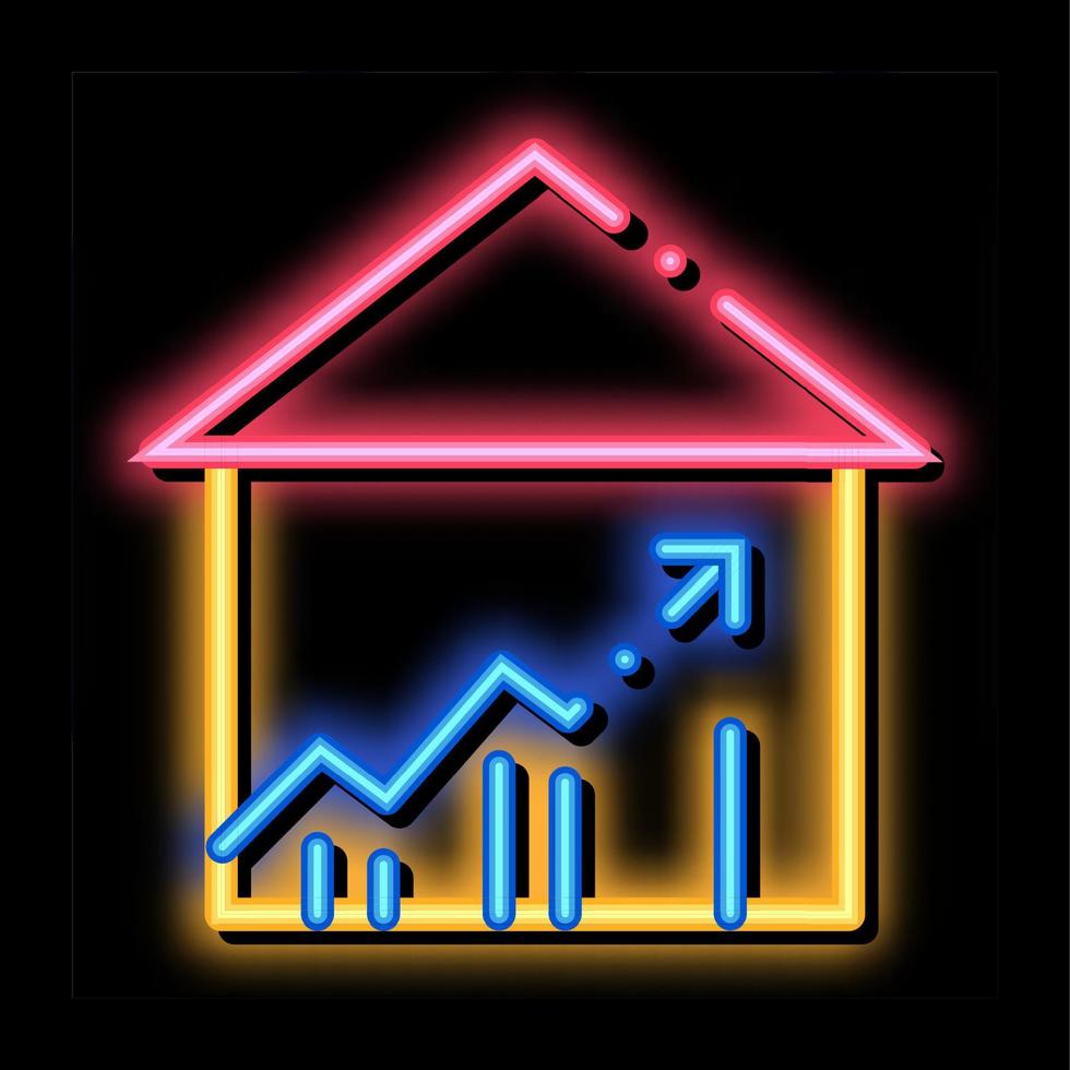 edificio Casa e freccia neon splendore icona illustrazione vettore