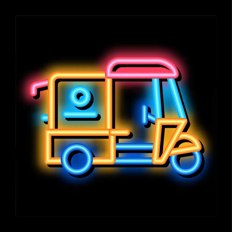 tuk tuk cibo consegna neon splendore icona illustrazione vettore