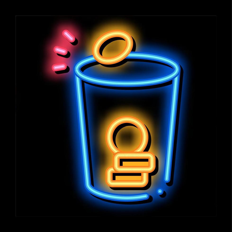 monete nel tazza neon splendore icona illustrazione vettore