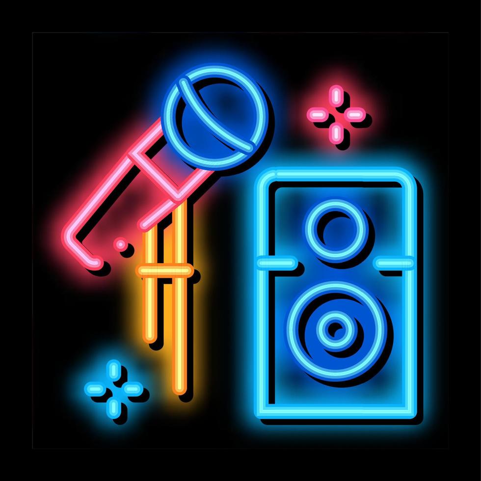 microfono e altoparlante attrezzatura neon splendore icona illustrazione vettore
