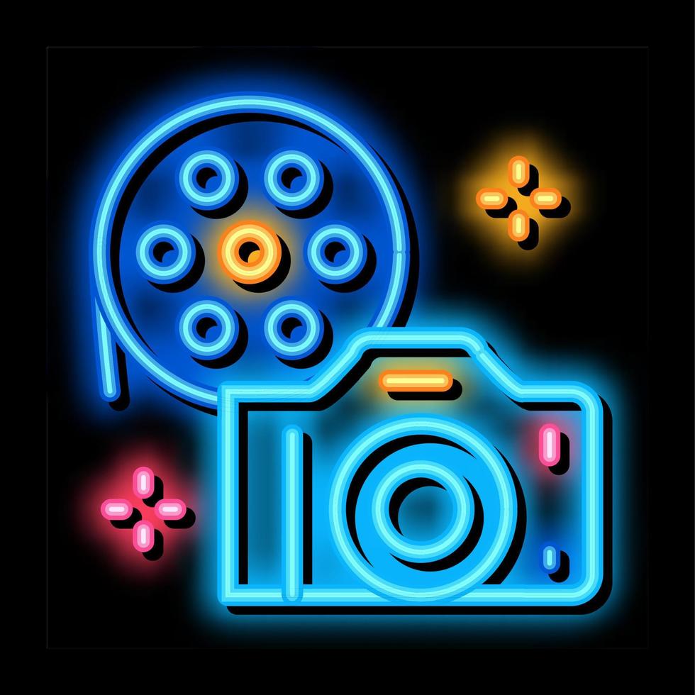 telecamera film neon splendore icona illustrazione vettore