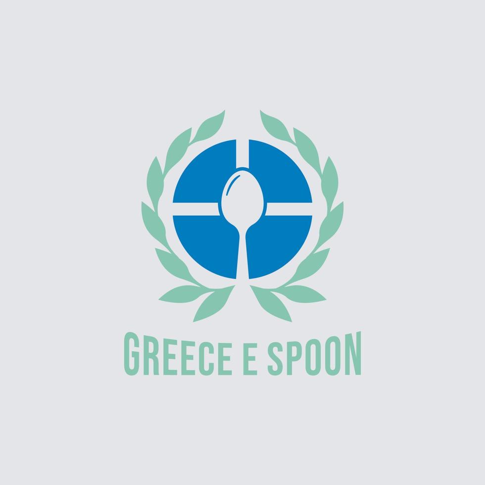 Grecia cucchiaio ristorante logo. Grecia bandiera simbolo con cucchiaio, vettore