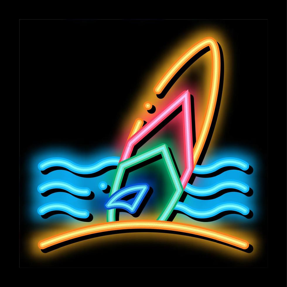 fare surf tavola su mare neon splendore icona illustrazione vettore