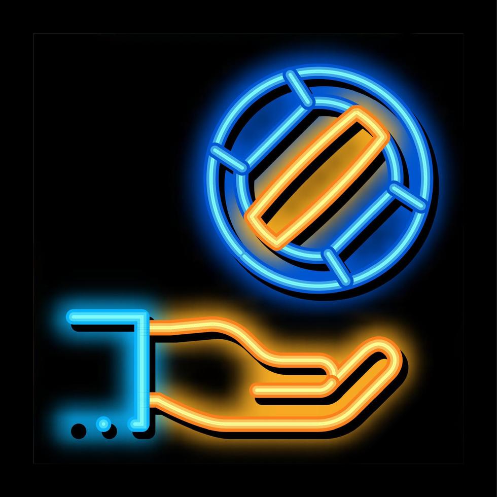 palla mosche per mano neon splendore icona illustrazione vettore