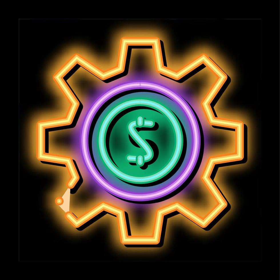 Ingranaggio dollaro moneta neon splendore icona illustrazione vettore
