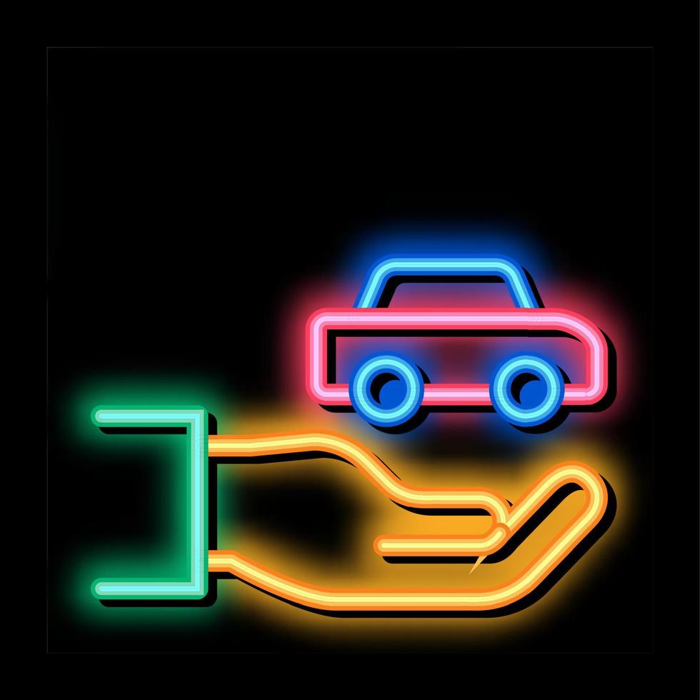 mano Tenere auto neon splendore icona illustrazione vettore