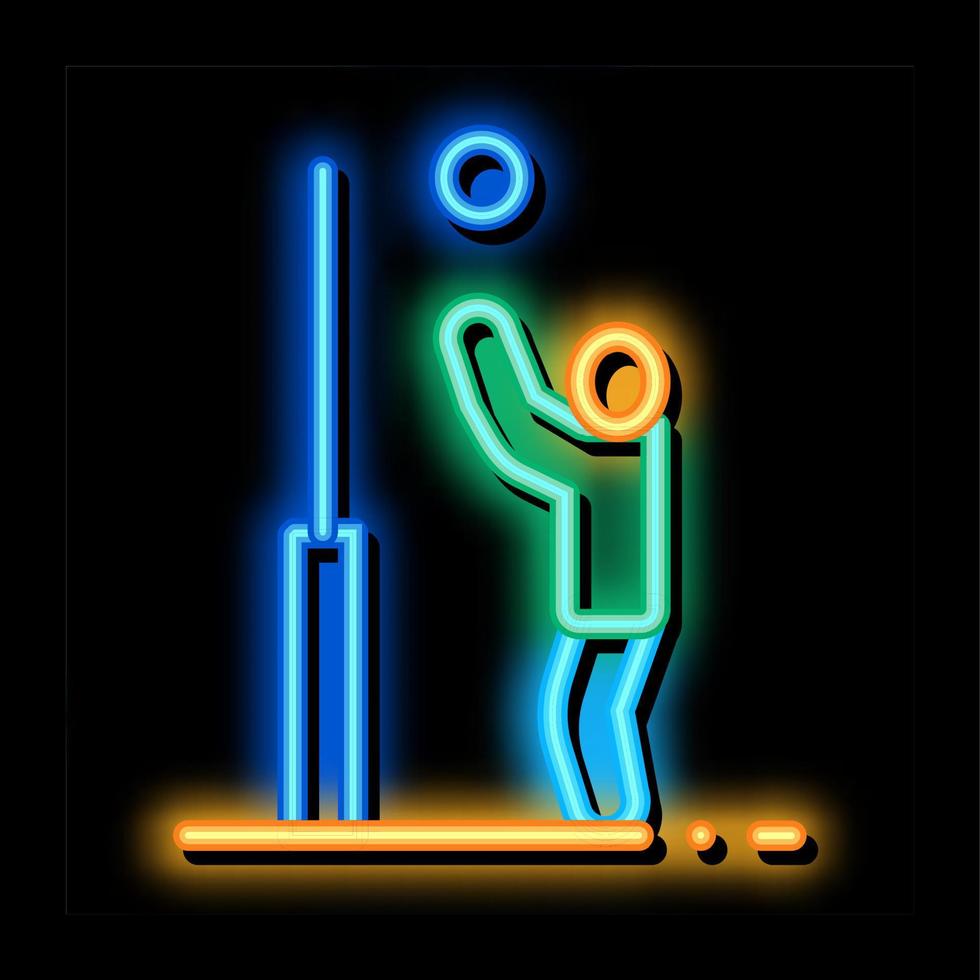 giocatore con palla vicino squillare neon splendore icona illustrazione vettore