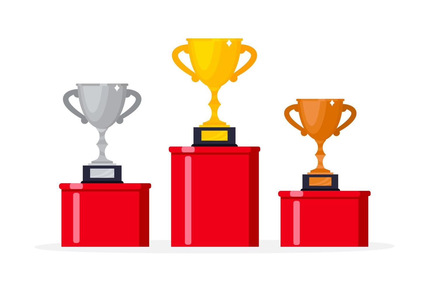 oro, argento e bronzo premio trofeo calice tazza icona cartello piatto stile design vettore illustrazione.