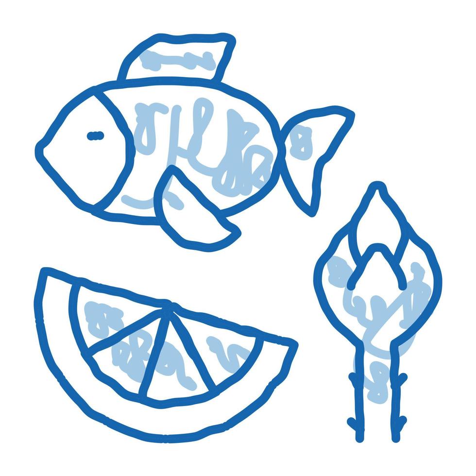 nutrienti di pesce e frutta biohacking scarabocchio icona mano disegnato illustrazione vettore