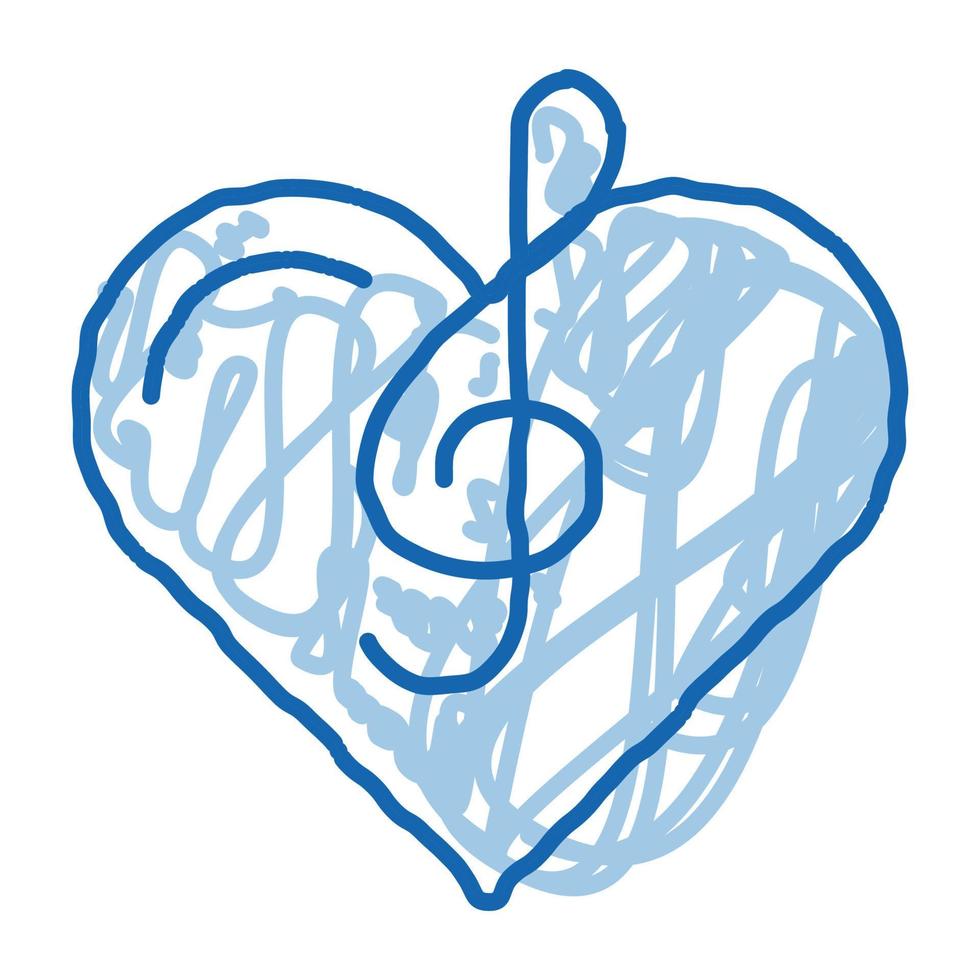 triplo chiave e cuore canzone elemento scarabocchio icona mano disegnato illustrazione vettore