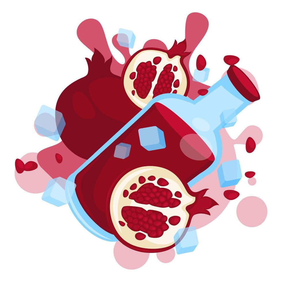 Melograno succo con acida gusto bottiglia e frutta vettore