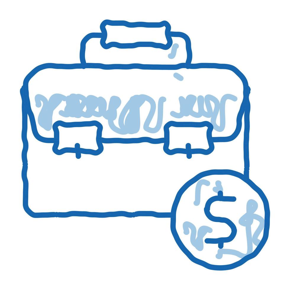 valigia Borsa Astuccio e dollaro moneta scarabocchio icona mano disegnato illustrazione vettore