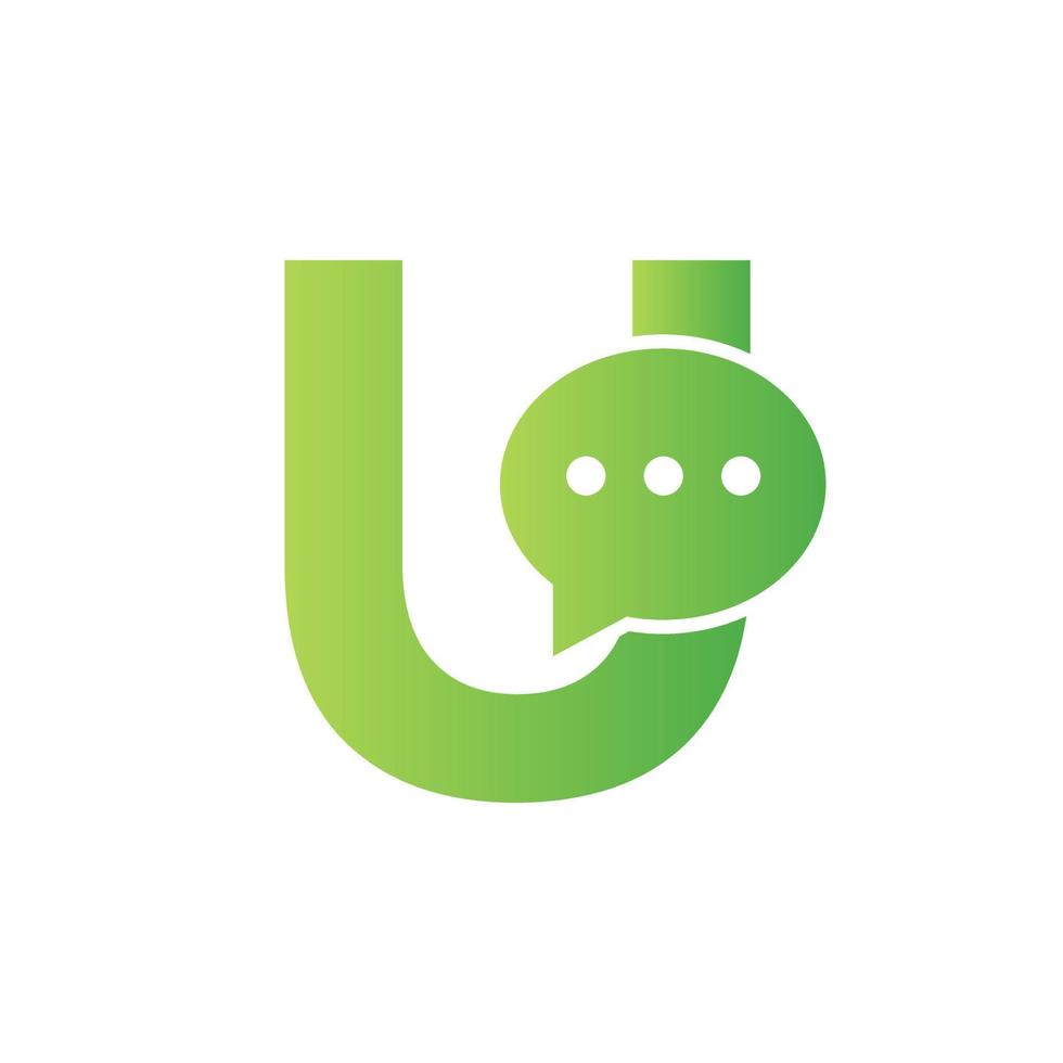 lettera u Chiacchierare comunicare logo design concetto con bolla Chiacchierare simbolo vettore