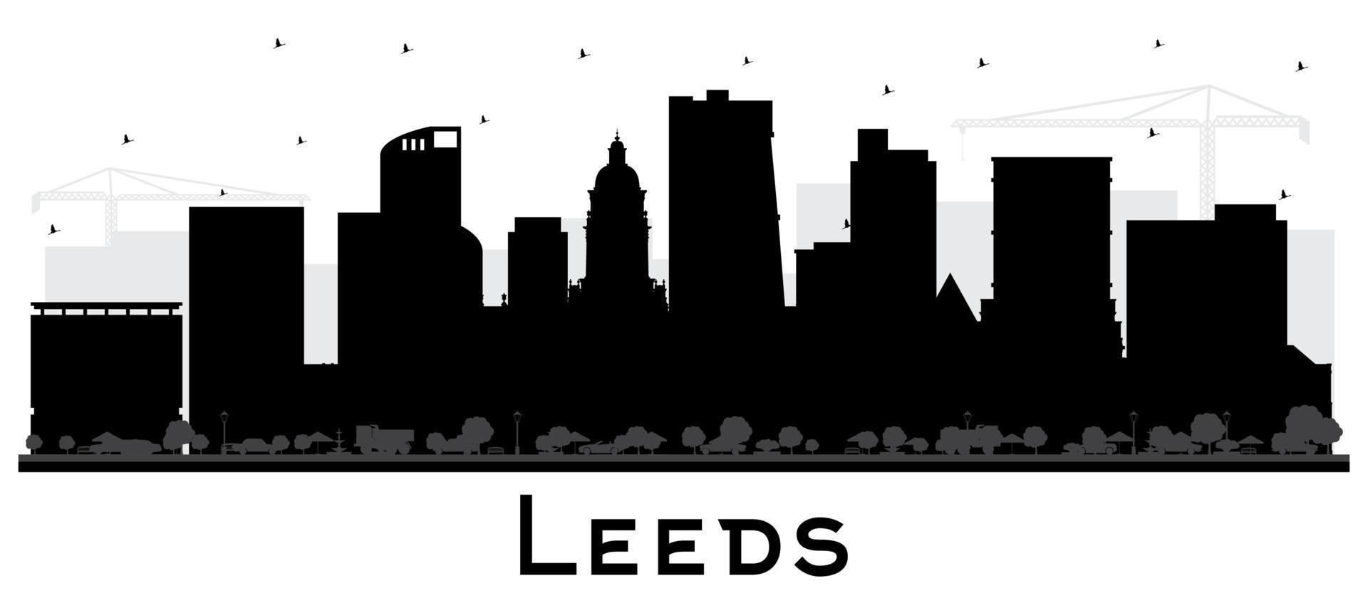 leeds UK città orizzonte silhouette con nero edifici isolato su bianca. vettore