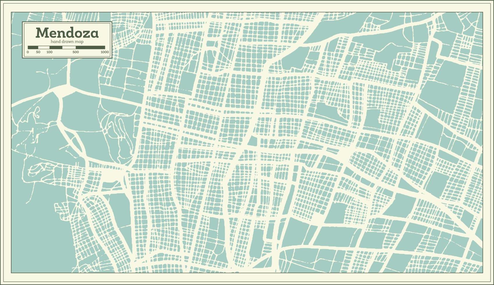mendoza argentina città carta geografica nel retrò stile. schema carta geografica. vettore