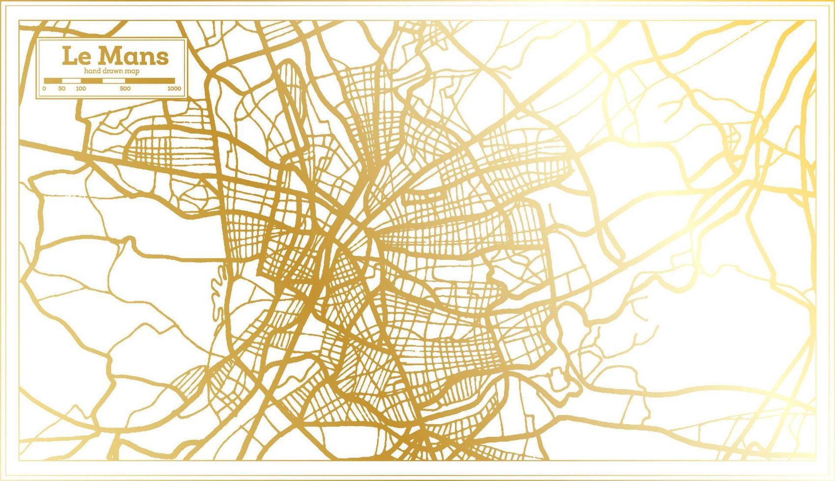 Le mans Francia città carta geografica nel retrò stile nel d'oro colore. schema carta geografica. vettore