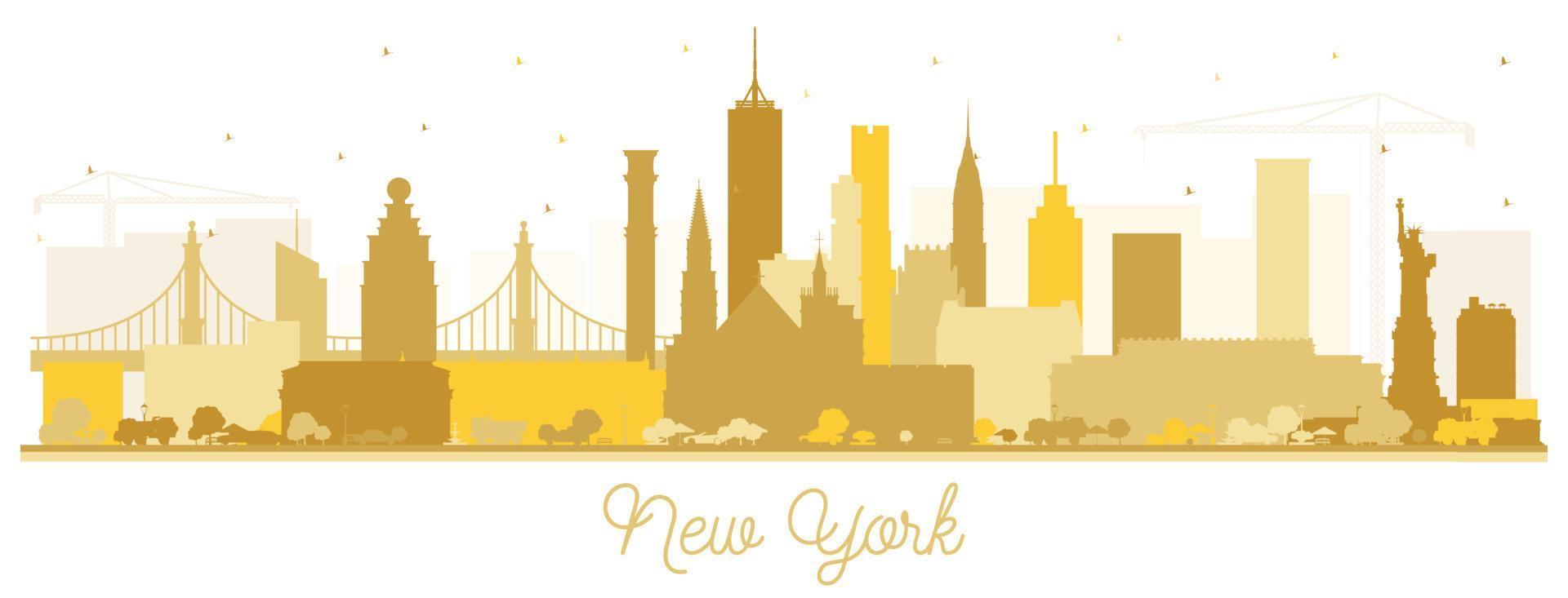 nuovo York Stati Uniti d'America città orizzonte silhouette con d'oro edifici isolato su bianca. vettore