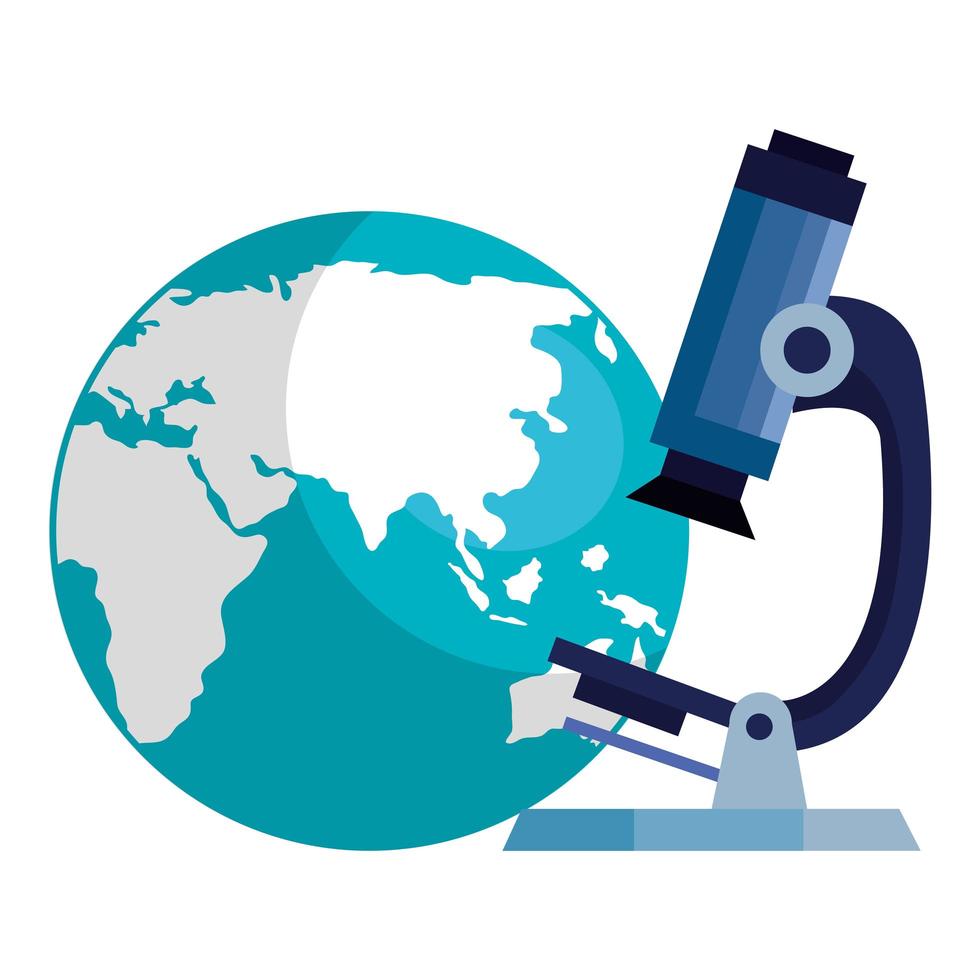 mappa del mondo con le icone del microscopio vettore