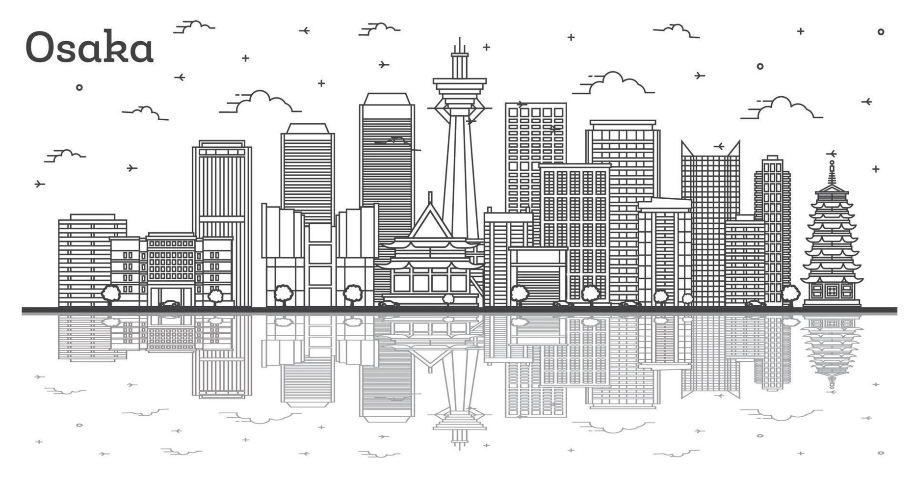 schema osaka Giappone città orizzonte con moderno edifici e riflessi isolato su bianca. vettore