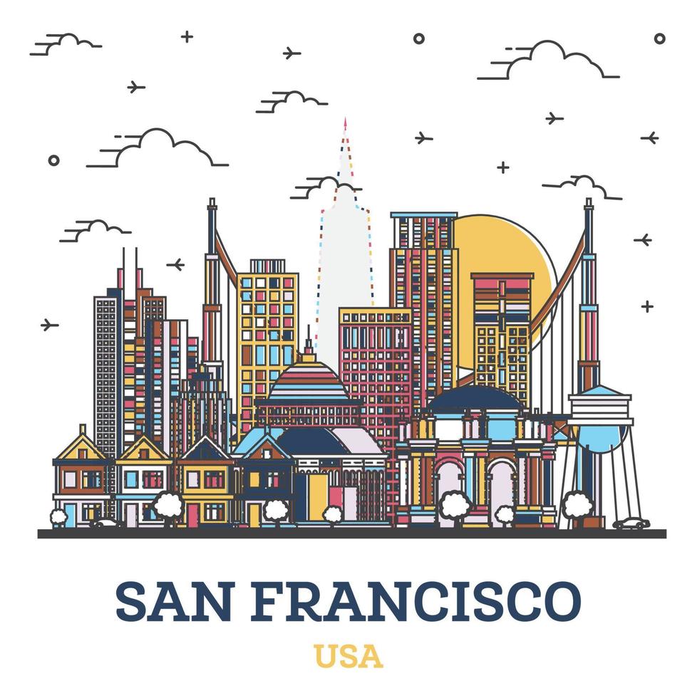 schema san Francisco California città orizzonte con colorato moderno edifici isolato su bianca. vettore