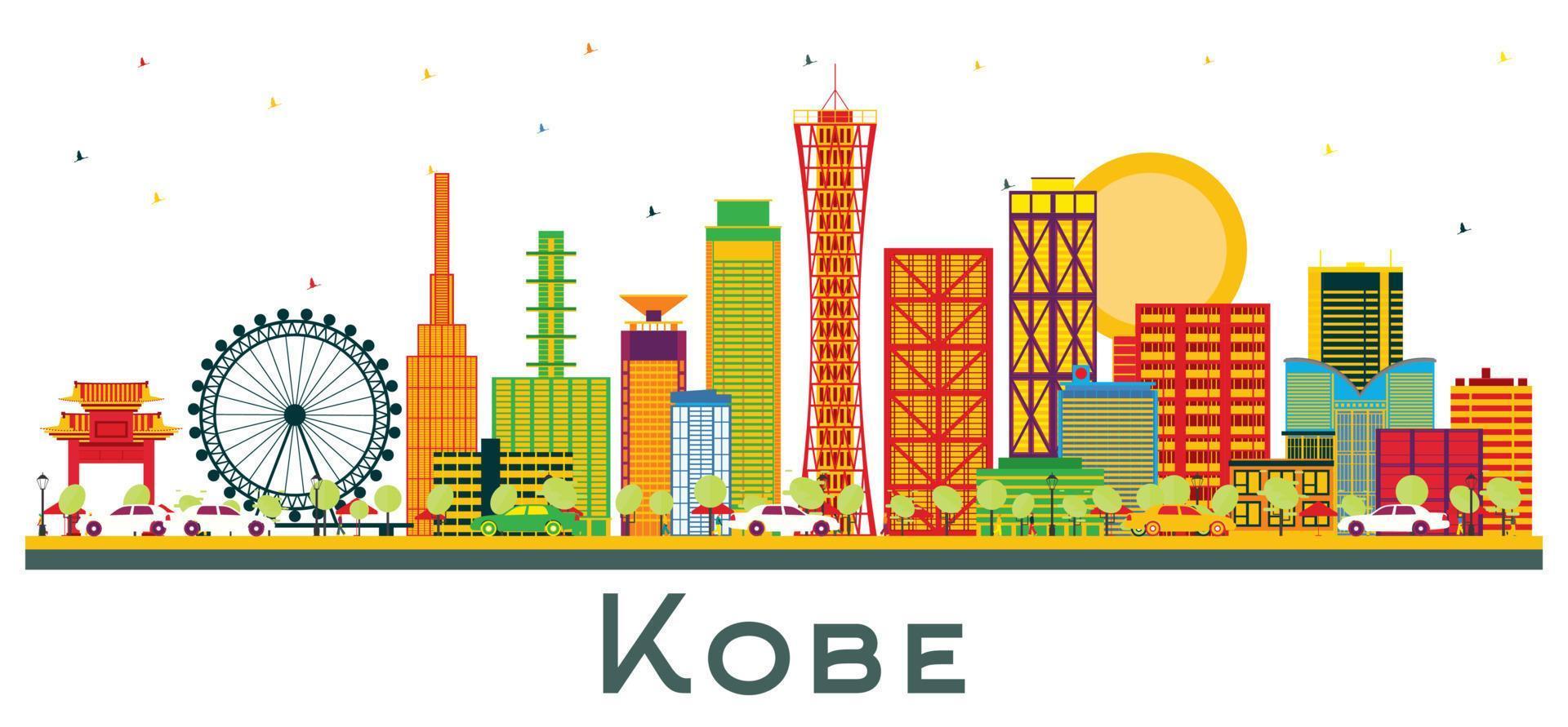 kobe Giappone città orizzonte con colore edifici isolato su bianca. vettore