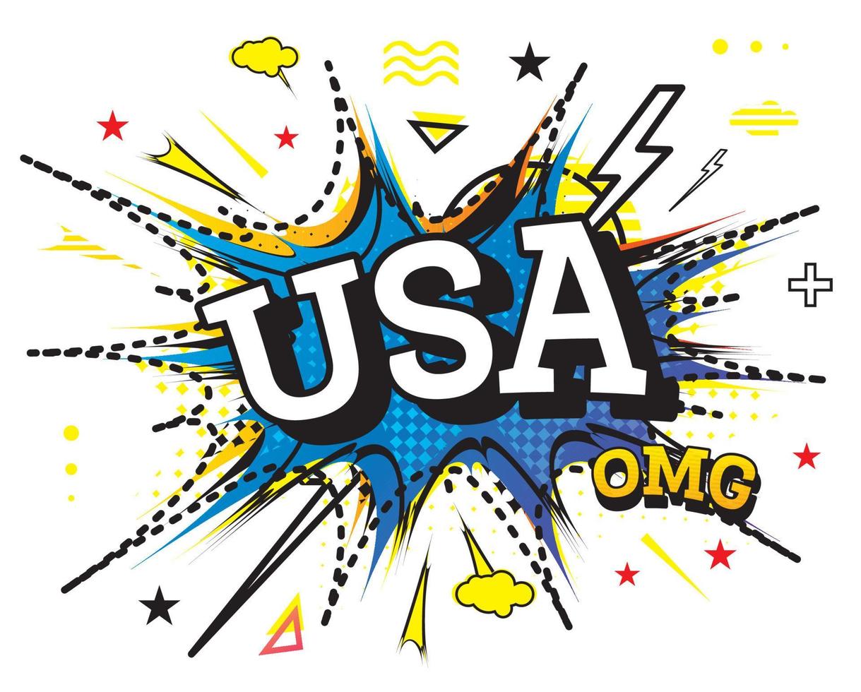 Stati Uniti d'America comico testo nel pop arte stile isolato su bianca sfondo. vettore