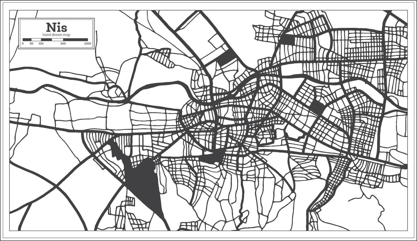 nis Serbia città carta geografica nel nero e bianca colore nel retrò stile isolato su bianca. vettore