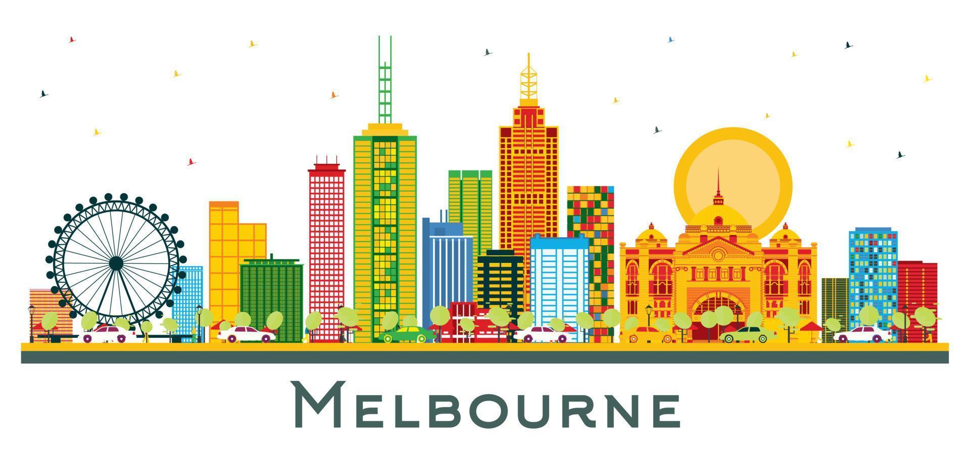 melbourne Australia città orizzonte con colore edifici isolato su bianca. vettore