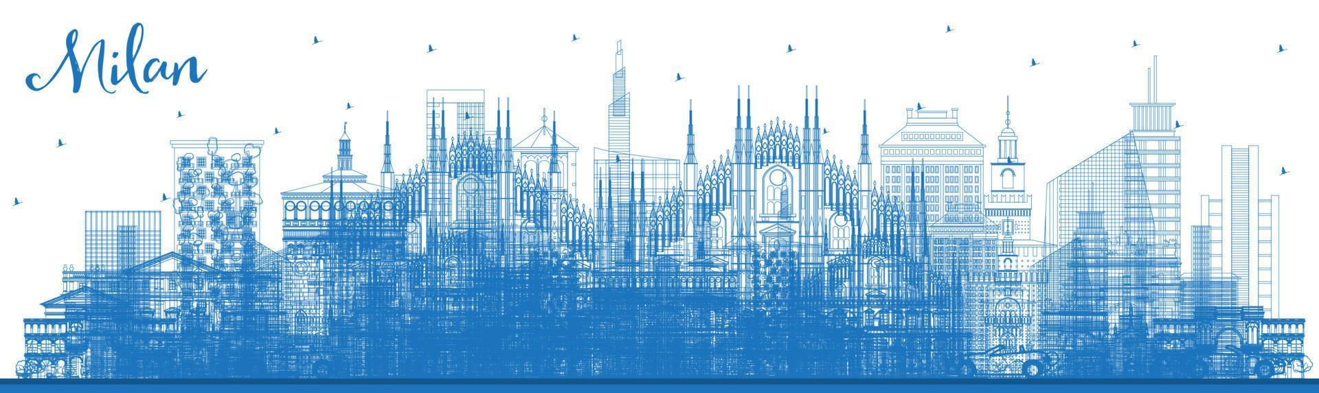 schema Milano Italia città orizzonte con blu edifici. vettore illustrazione.