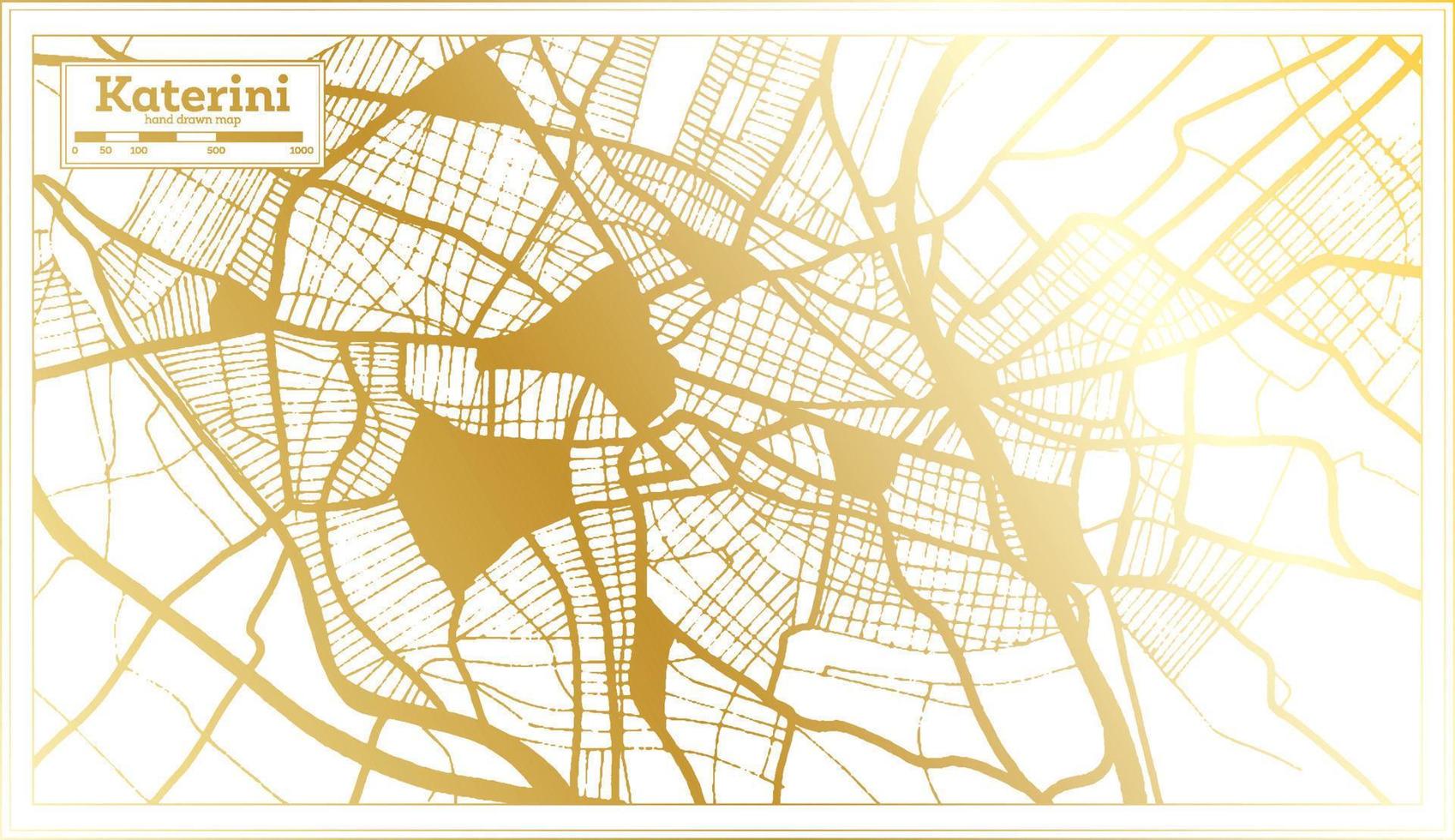 katerini Grecia città carta geografica nel retrò stile nel d'oro colore. schema carta geografica. vettore
