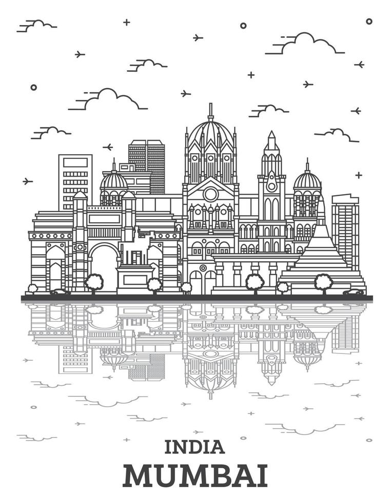 schema mumbai India città orizzonte con storico edifici e riflessi isolato su bianca. vettore