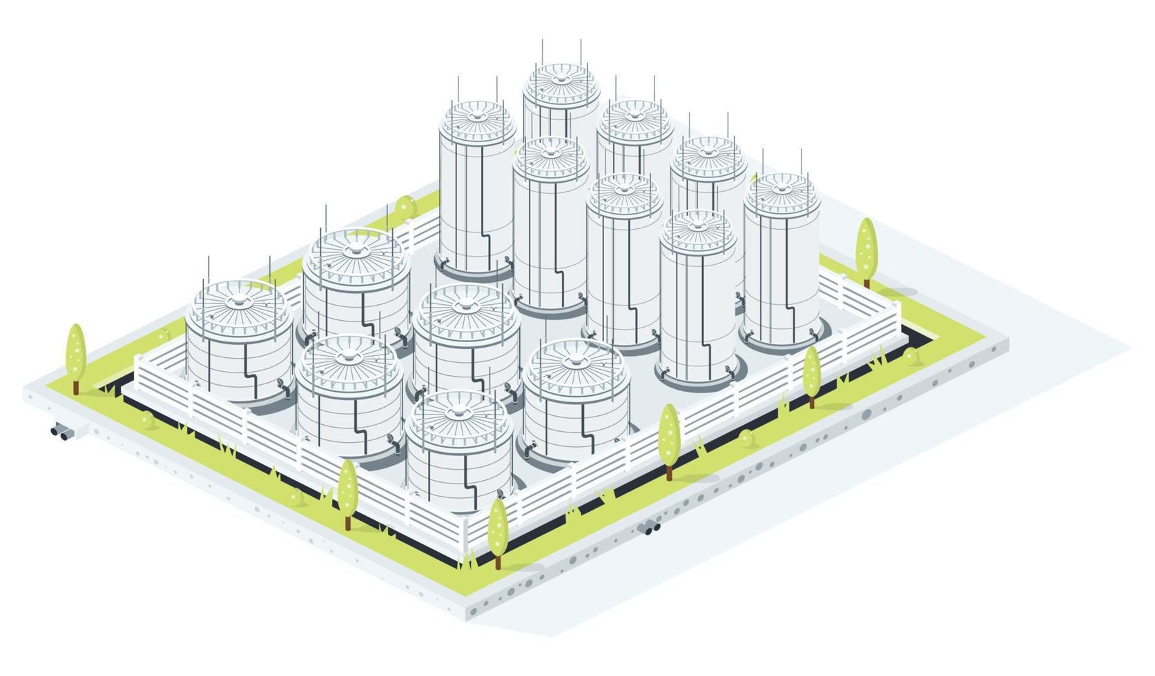 isometrico Conservazione di benzina, greggio olio o diesel. serbatoio azienda agricola isolato su bianca sfondo. vettore