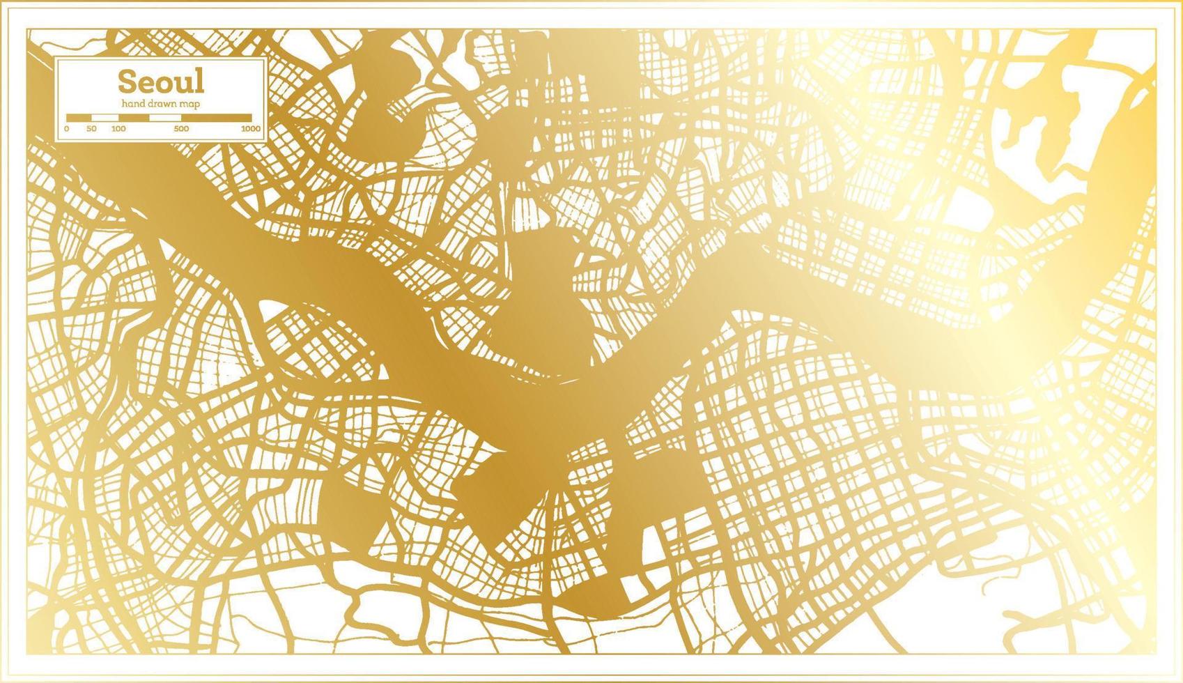 Seoul Sud Corea città carta geografica nel retrò stile nel d'oro colore. schema carta geografica. vettore