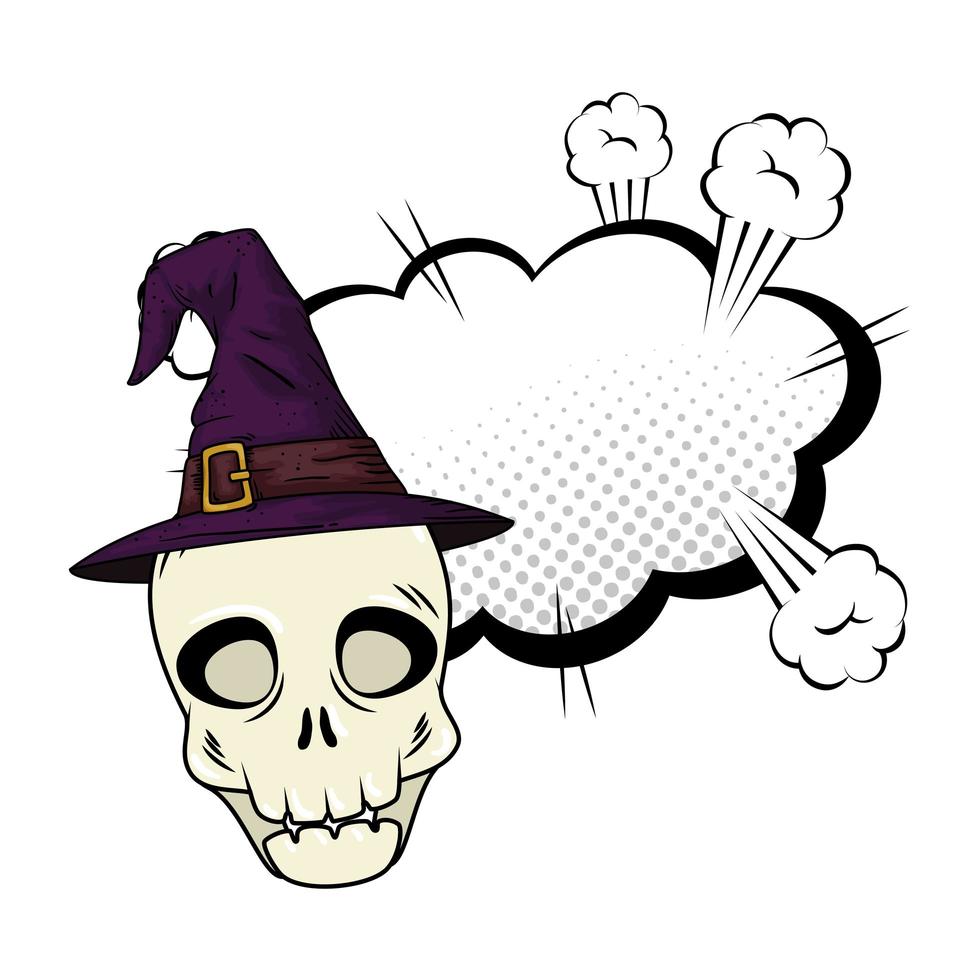 teschio di Halloween con cappello da strega vettore